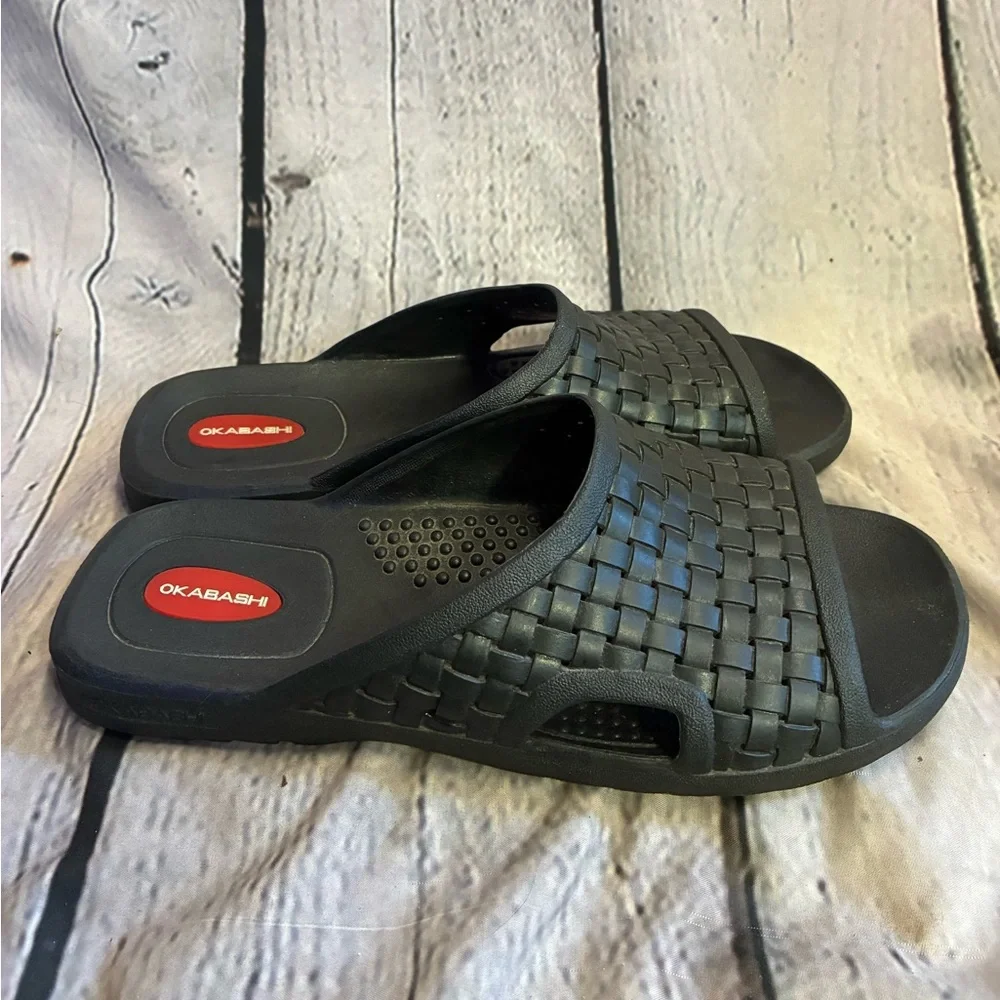 Okabashi Torino Black Slip On Slide Sandals Arch Support Men’s Sz L 7.5/8.5 GUC